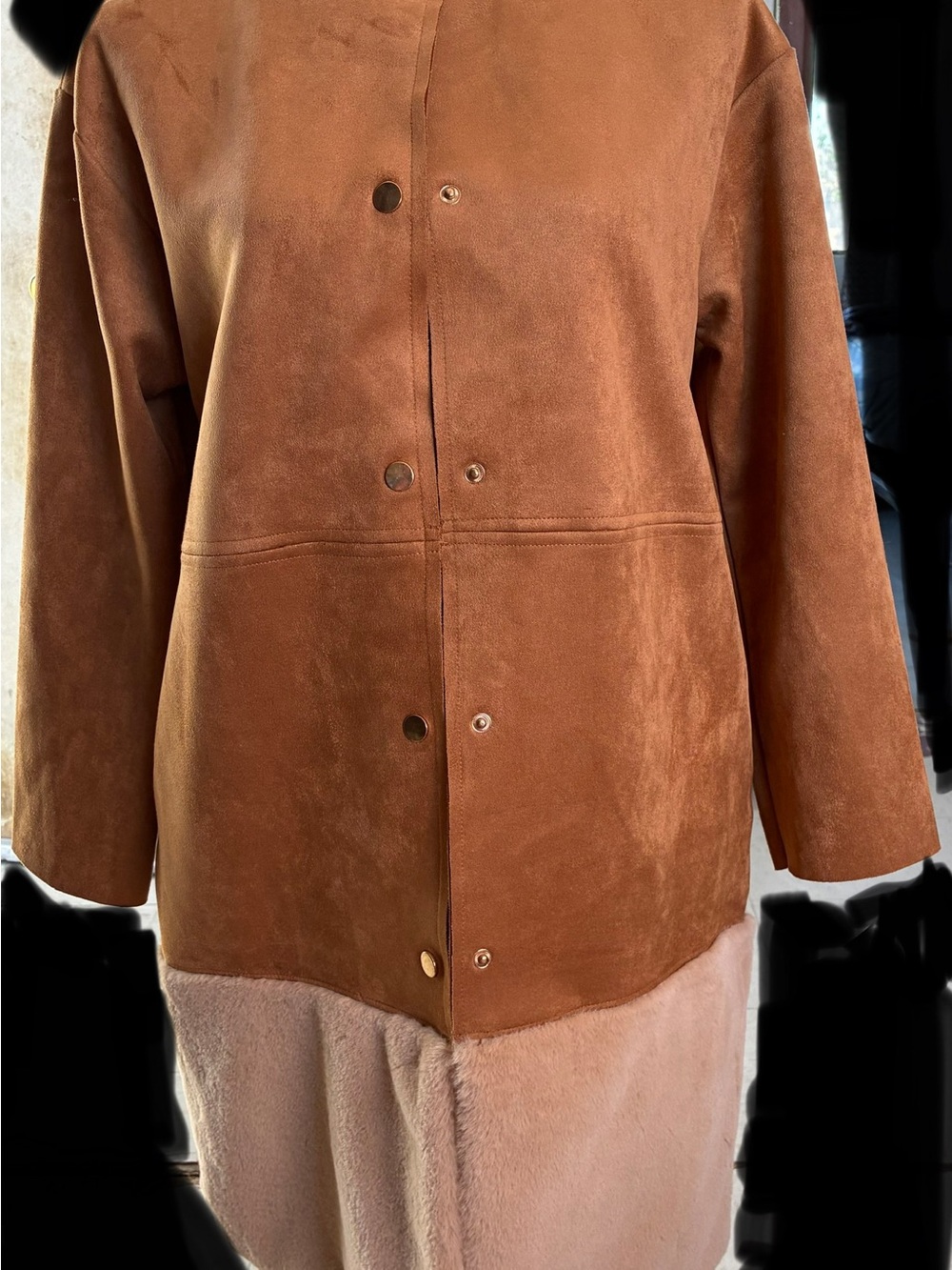 Zara Two-Tone Teddy Jacket in Chestnut and Blush
